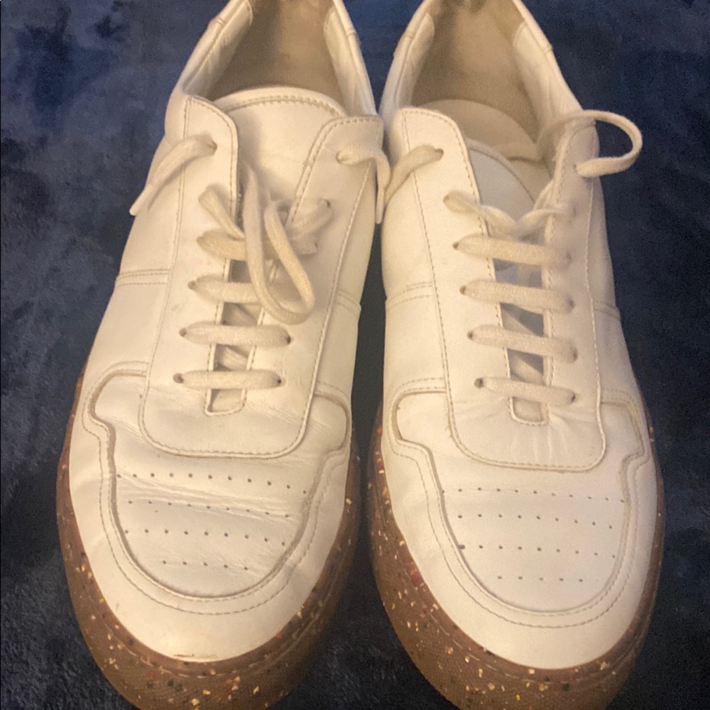 Common Projects White and Brown Sneakers Minimalist Design